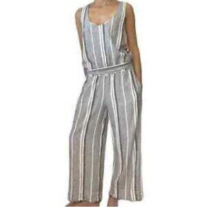 Cloth & Stone linen blend wide leg striped lagen look jumpsuit‎ grey sz L